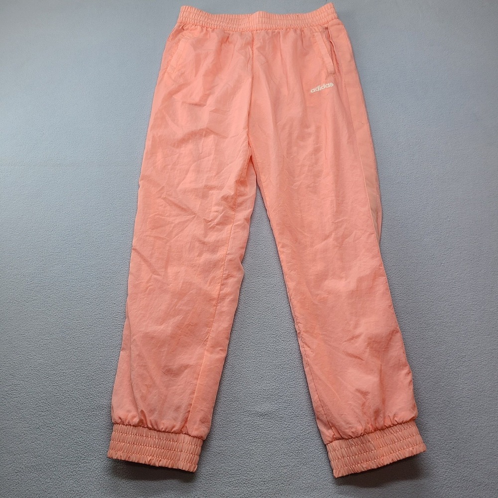 Adidas Track Pants Womens Medium Coral Pink Excellent Nylon Joggers Elastic